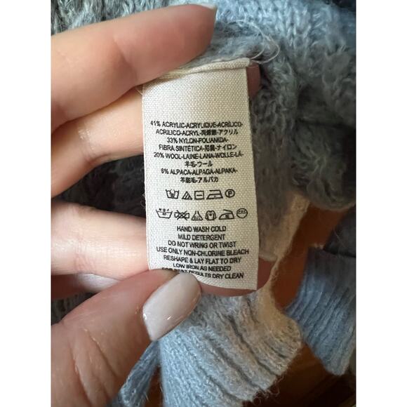 Free People Women's Distressed Complex Cable Knit Sweater Long Sleeve Blue SZ M - Picture 9 of 12